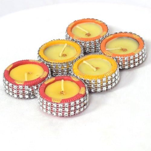 pujaparv Diwali Diya Set - Designer Waxed Filled Diya for Diwali Decoration Combo Pack - Diwali Decoration Items for Home Decor (Set of 6, Wax Filled)