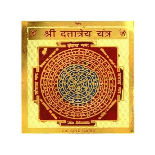 pujaparv Premium Shree Dattatreya Yantra, 3.25X3.25 Inch, Gold Polished - Spiritual Aid for Peace & Prosperity