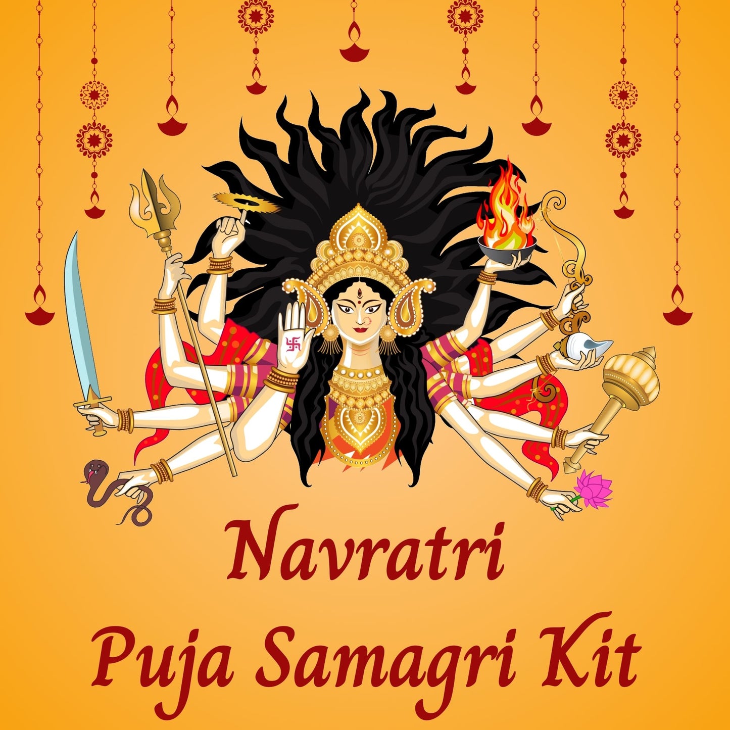 Navratri Puja Samagri Kit/Navdurga Puja Kit for Durga Pujan(50+ Items in Kit)