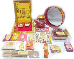 pujaparv Karwa Chauth Puja Samagri Kit with Thali Set and NavShringaar Saman (30+ Items) + Thali Set(6Pc Set - Satiya Design)